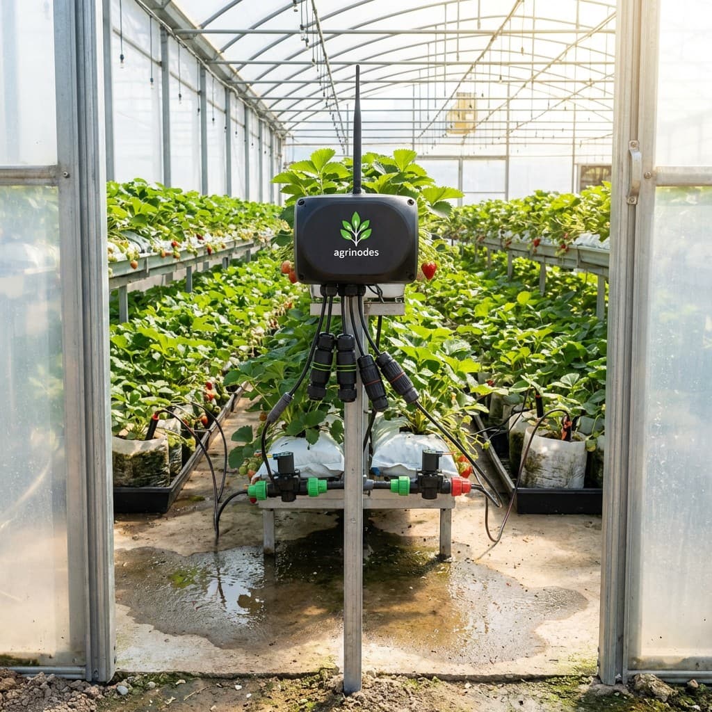 Agrinodes installed in a strawberry greenhouse